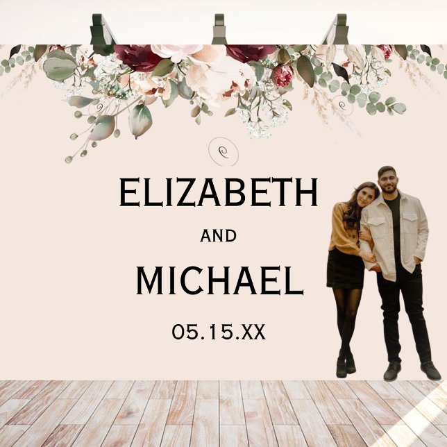 Watercolor Blush and Burgundy Floral Wedding  Tapestry (Creator Uploaded)