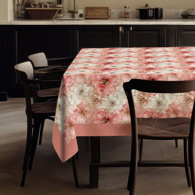 Watercolor blush and gold ethereal floral linen tablecloth (Watercolor blush and gold ethereal floral tablecloth)