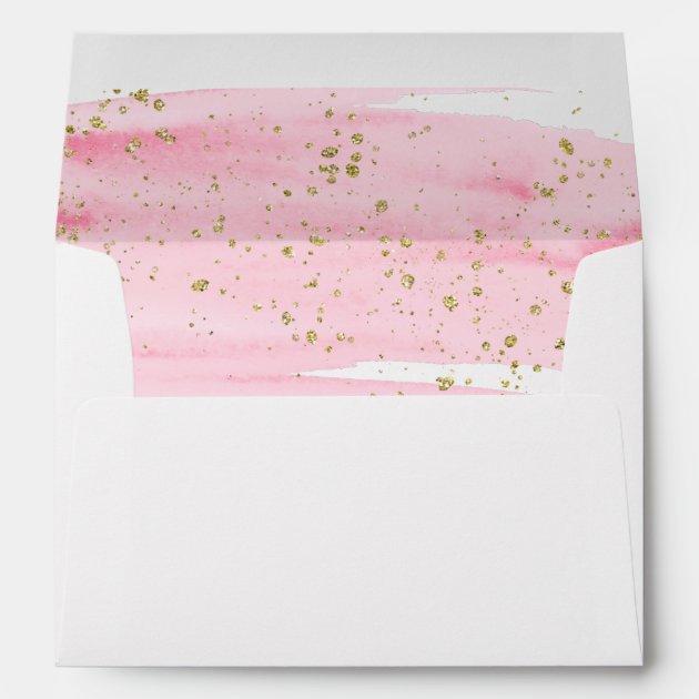 Watercolor Blush And Gold Lined Wedding Invitation Envelope