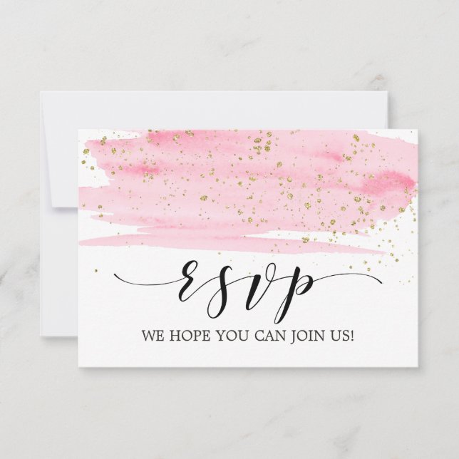 Watercolor Blush and Gold Song Request RSVP Card (Front)