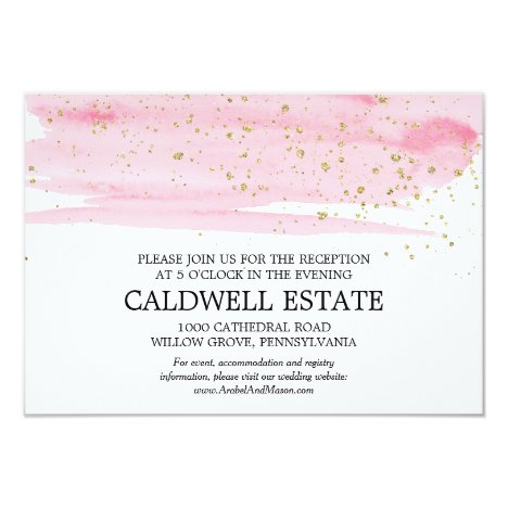 Watercolor Blush and Gold Wedding Reception Insert Invitation