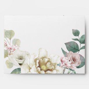 Watercolor Blush and Ivory Flowers Envelope