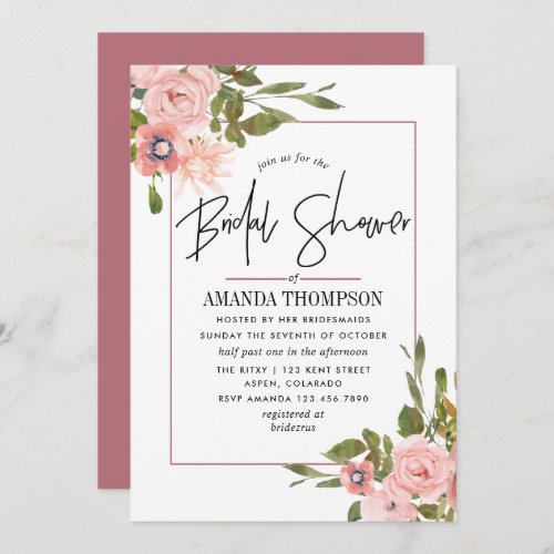 Watercolor Blush and Rose Gold Bridal Shower Invitation