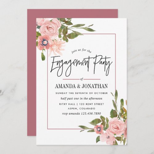 Watercolor Blush and Rose Gold Engagement Party Invitation