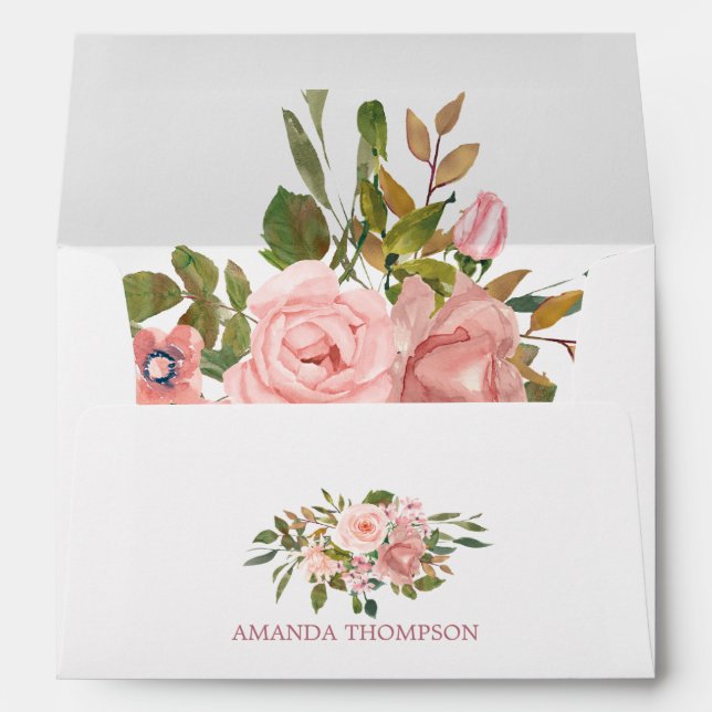 Watercolor Blush and Rose Gold floral Envelope (Back (Bottom))