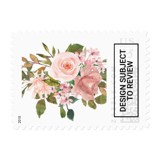 Watercolor Blush and Rose Gold floral Wedding Postage