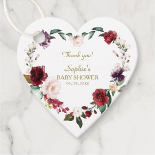 Watercolor Blush Burgundy Floral Baby Shower Favor Tags