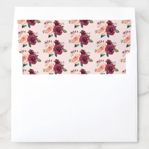 Watercolor Blush Burgundy Rose Floral Wedding Envelope Liner