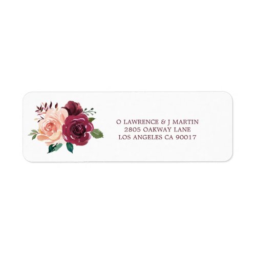 Watercolor Blush Burgundy Roses Wedding Address Label