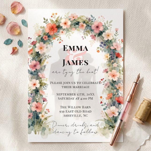 Watercolor Blush Coral Floral Arch Garden Wedding Invitation (Creator Uploaded)