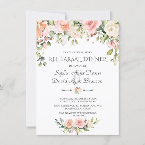 Watercolor Blush Cream Floral Rehearsal Dinner Invitation