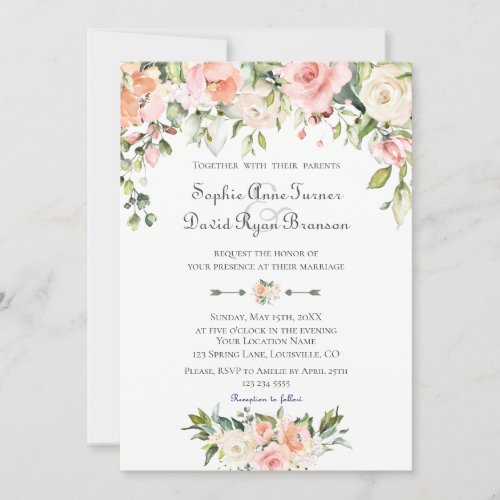 Watercolor Blush Cream Flowers Bloom Wedding Invitation