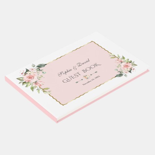 Watercolor Blush Cream Flowers Pink Frame Wedding Guest Book