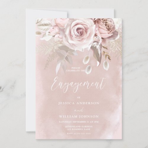 Watercolor Blush  Dusty Rose Engagement Party Invitation