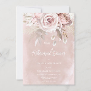 Watercolor Blush & Dusty Rose Rehearsal Dinner Invitation