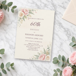 Watercolor Blush Floral 60th Birthday Invitation