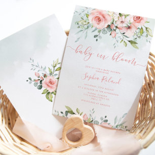 Watercolor blush floral baby in bloom invitation