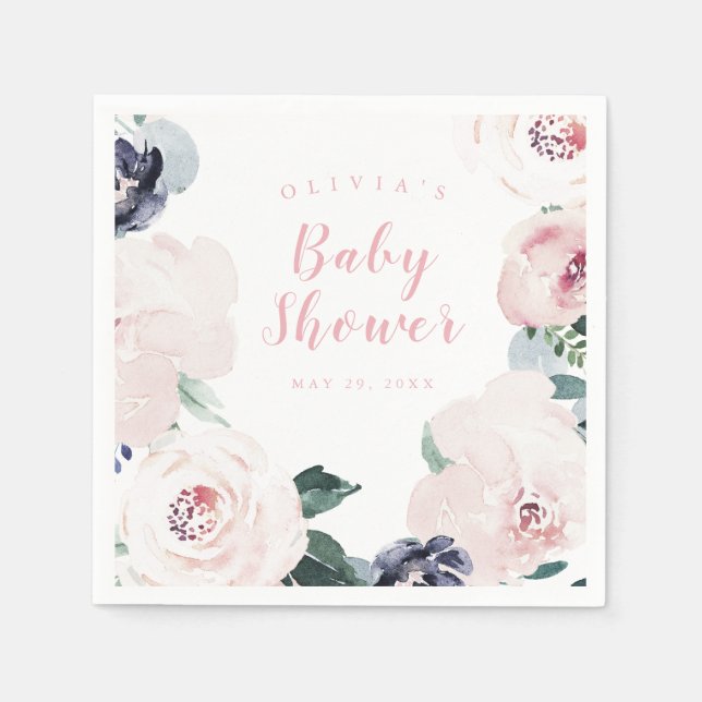watercolor blush floral baby shower napkins (Front)