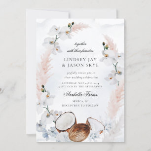 Watercolor Blush Floral Beach Dusty Blue Wedding Invitation
