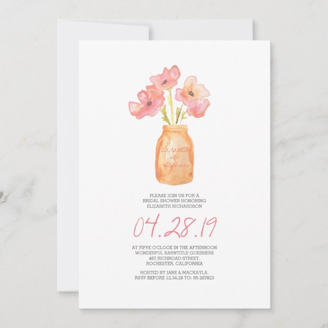 watercolor blush floral bridal shower invitation (Front)