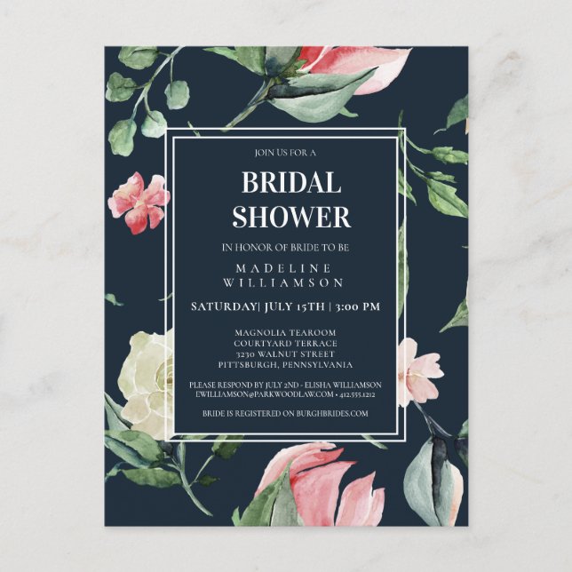 WATERCOLOR  BLUSH  FLORAL BRIDAL SHOWER INVITE (Front)