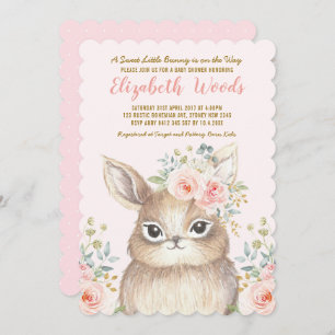 Watercolor Blush Floral Bunny Girl Baby Shower Invitation
