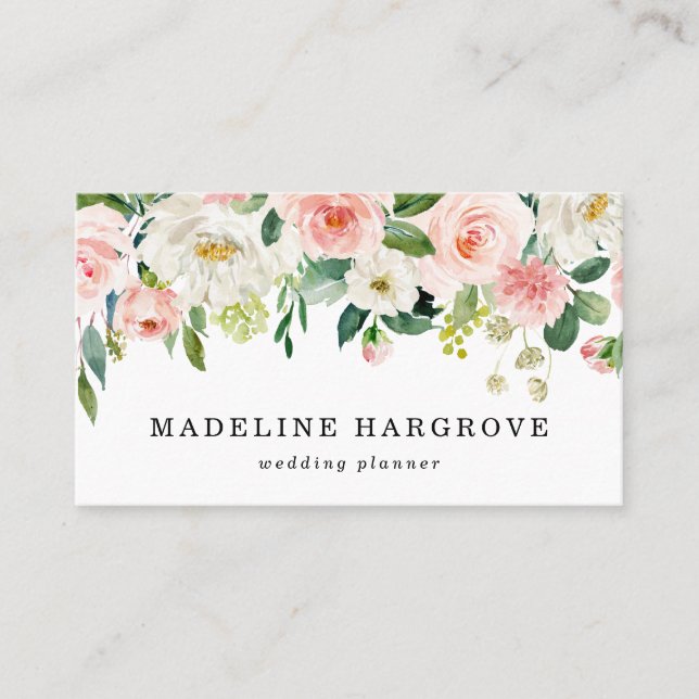 Watercolor Blush Floral Business Card (Front)