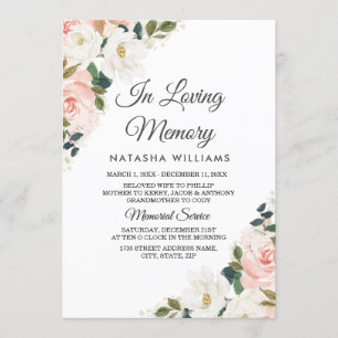 Watercolor Blush Floral Funeral Service Invitation