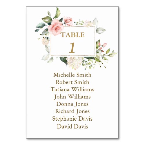 Watercolor Blush Floral Gold Baptism Seating Chart Table Number