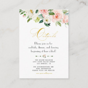 Watercolor Blush Floral Gold Foil Wedding Details Enclosure Card