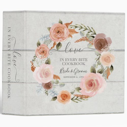 Watercolor Blush Floral Greenery Wedding Cookbook 3 Ring Binder