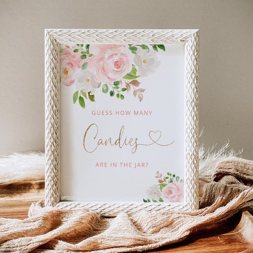 Watercolor blush floral guess how many candies poster