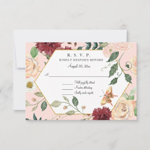 Watercolor Blush Floral Modern Rustic Elegant RSVP