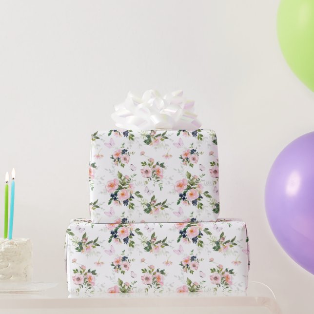 Watercolor Blush Floral Pattern Wrapping Paper (Party Gifts)