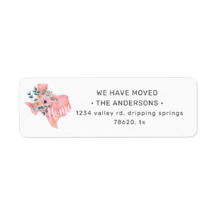watercolor blush floral texas moving announcement label