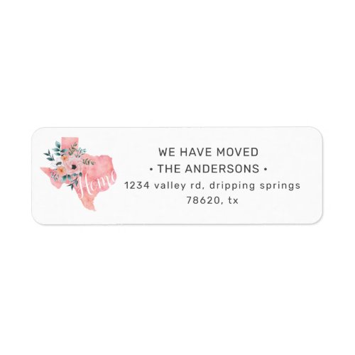 watercolor blush floral texas moving announcement label