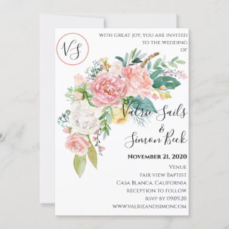 Watercolor Blush Floral Wedding Invitation
