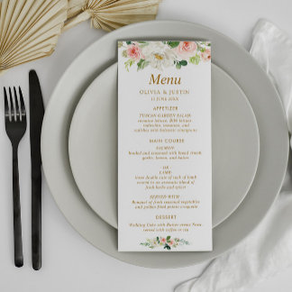 watercolor blush floral wedding menu