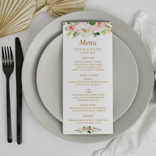 watercolor blush floral wedding menu