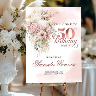 Watercolor Blush Florals 50th Birthday Event Sign