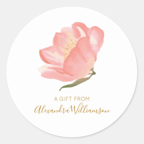 Watercolor Blush Flower Personalized A Gift From   Classic Round Sticker