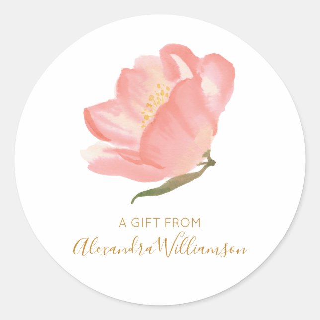 Watercolor Blush Flower Personalized A Gift From   Classic Round Sticker (Front)