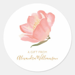 Watercolor Blush Flower Personalized A Gift From Classic Round Sticker