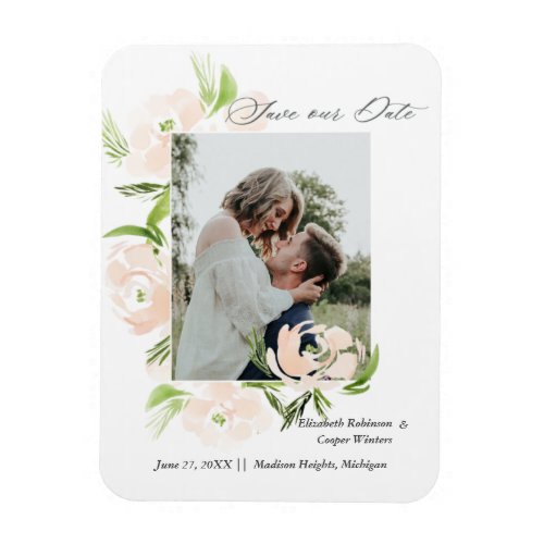 Watercolor blush flower trendy Save The Date Card Magnet