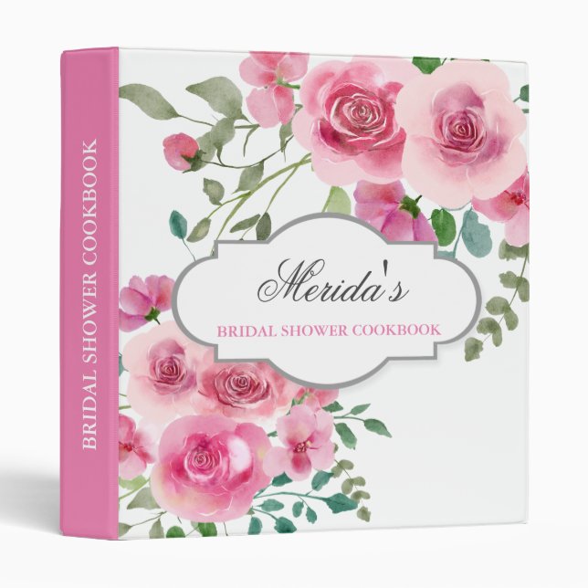 Watercolor Blush Flowers Bridal Shower Cookbook  3 Ring Binder (Front/Spine)
