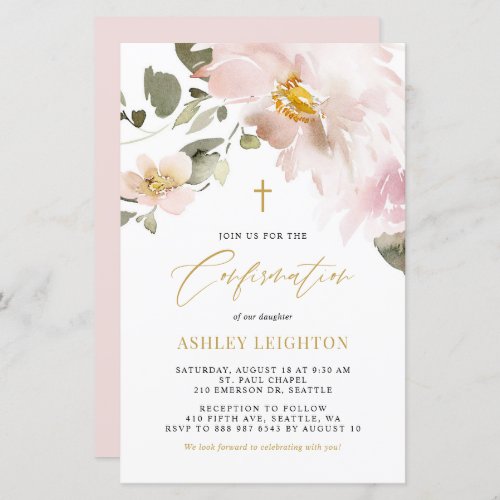 Watercolor Blush Flowers Confirmation Invitation