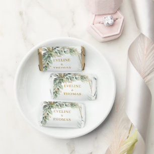 Watercolor blush flowers eucalyptus gold wedding hershey's miniatures