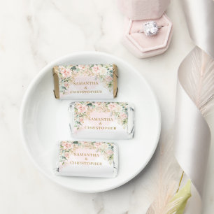 Watercolor blush flowers eucalyptus gold wedding hershey's miniatures