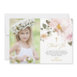 Watercolor Blush Flowers First Holy Communion Thank You Card Watercolor Blush Flowers First Holy Communion Thank You Card
