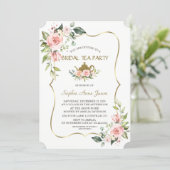 Watercolor Blush Flowers Gold Bridal Tea Party Invitation (Standing Front)